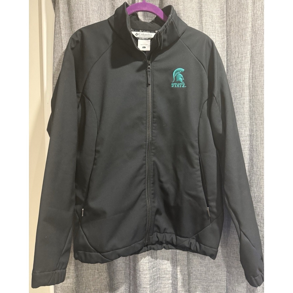 Columbia Softshell Jacket Woman's Size Large MSU Spartans Black Zip Pockets